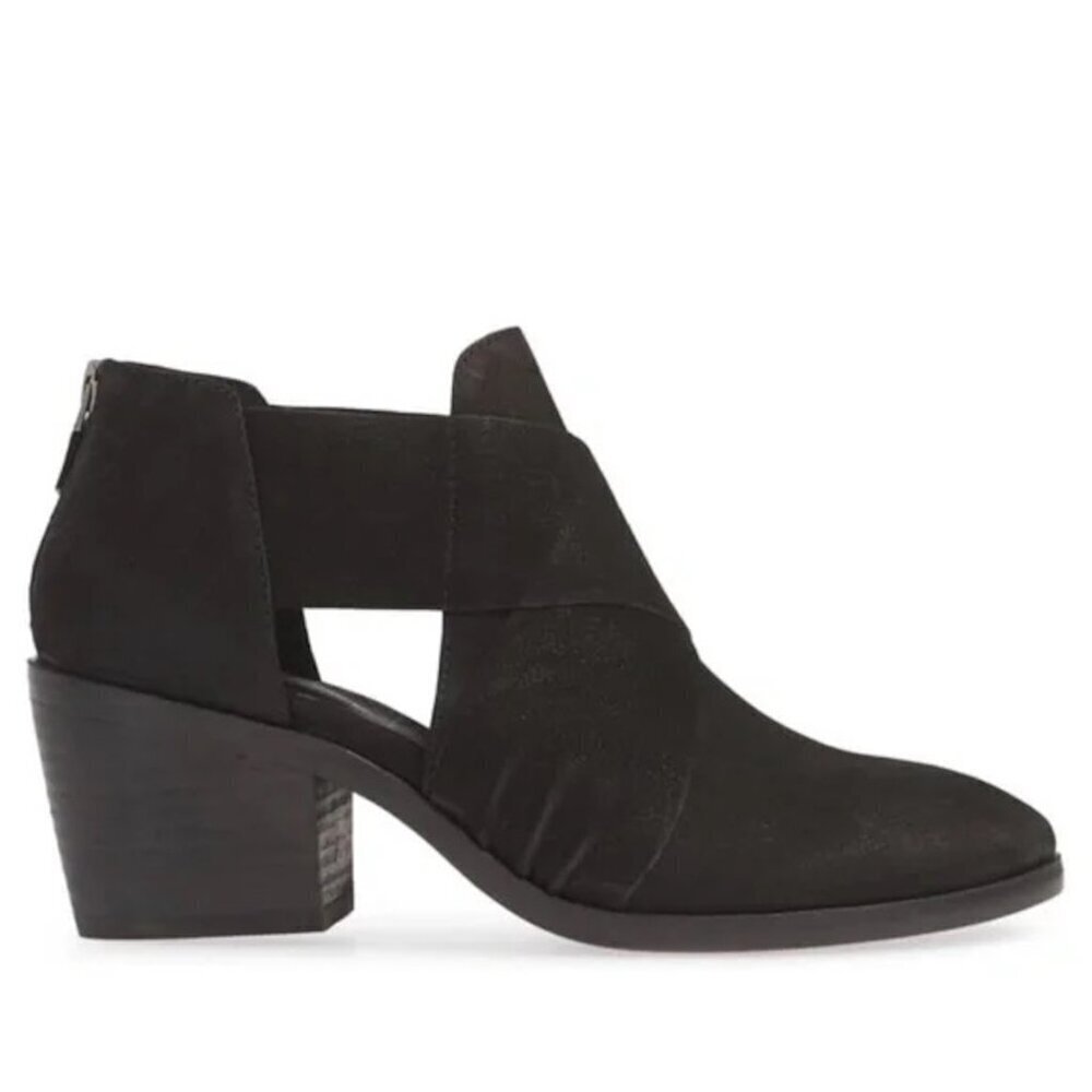 EILEEN FISHER Walt Cross Strap‎ Bootie Black Nubuck Leather Zip